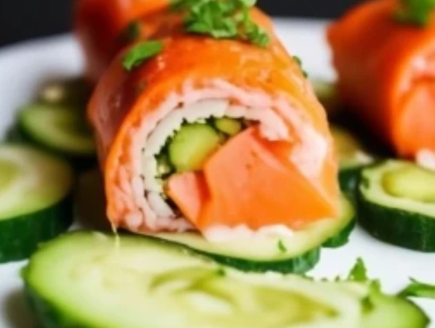 Chatelaine Smoked Salmon Roll on Cucumber