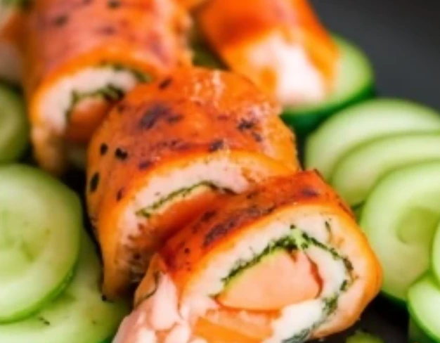 Chatelaine Smoked Salmon Roll on Cucumber